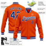 Personalized Orange Royal-White Bomber Full-Snap Varsity Letterman Jacket Team Custom Name and Number