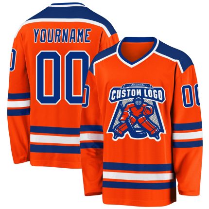Personalized Orange Royal-White Hockey Jersey