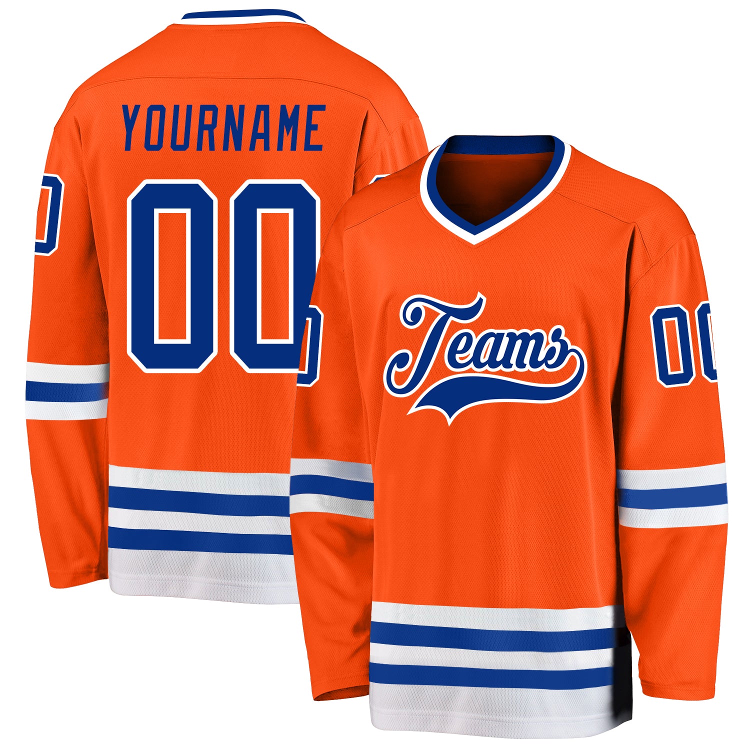 Personalized Orange Royal-White Hockey Jersey Team Custom Name and Number