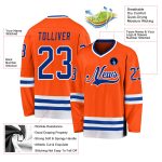 Personalized Orange Royal-White Hockey Jersey Team Custom Name and Number