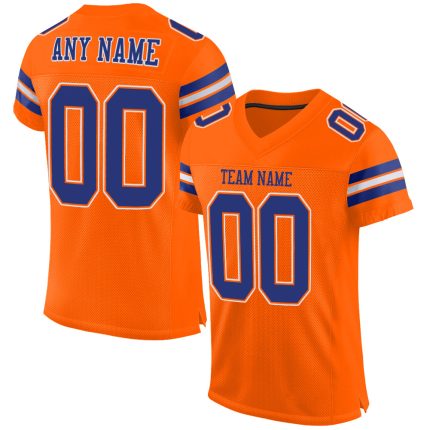 Personalized Orange Royal-White Mesh Authentic Football Jersey Team Custom Name and Number