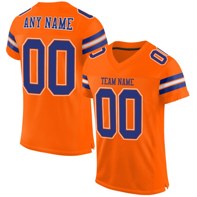 Personalized Orange Royal-White Mesh Authentic Football Jersey Team Custom Name and Number
