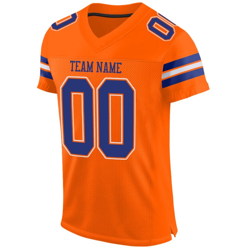 Personalized Orange Royal-White Mesh Authentic Football Jersey Team Custom Name and Number