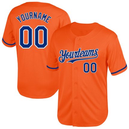 Personalized Orange Royal-White Mesh Authentic Throwback Baseball Jersey Team Custom Name and Number