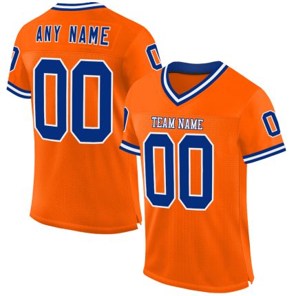 Personalized Orange Royal-White Mesh Authentic Throwback Football Jersey Team Custom Name and Number