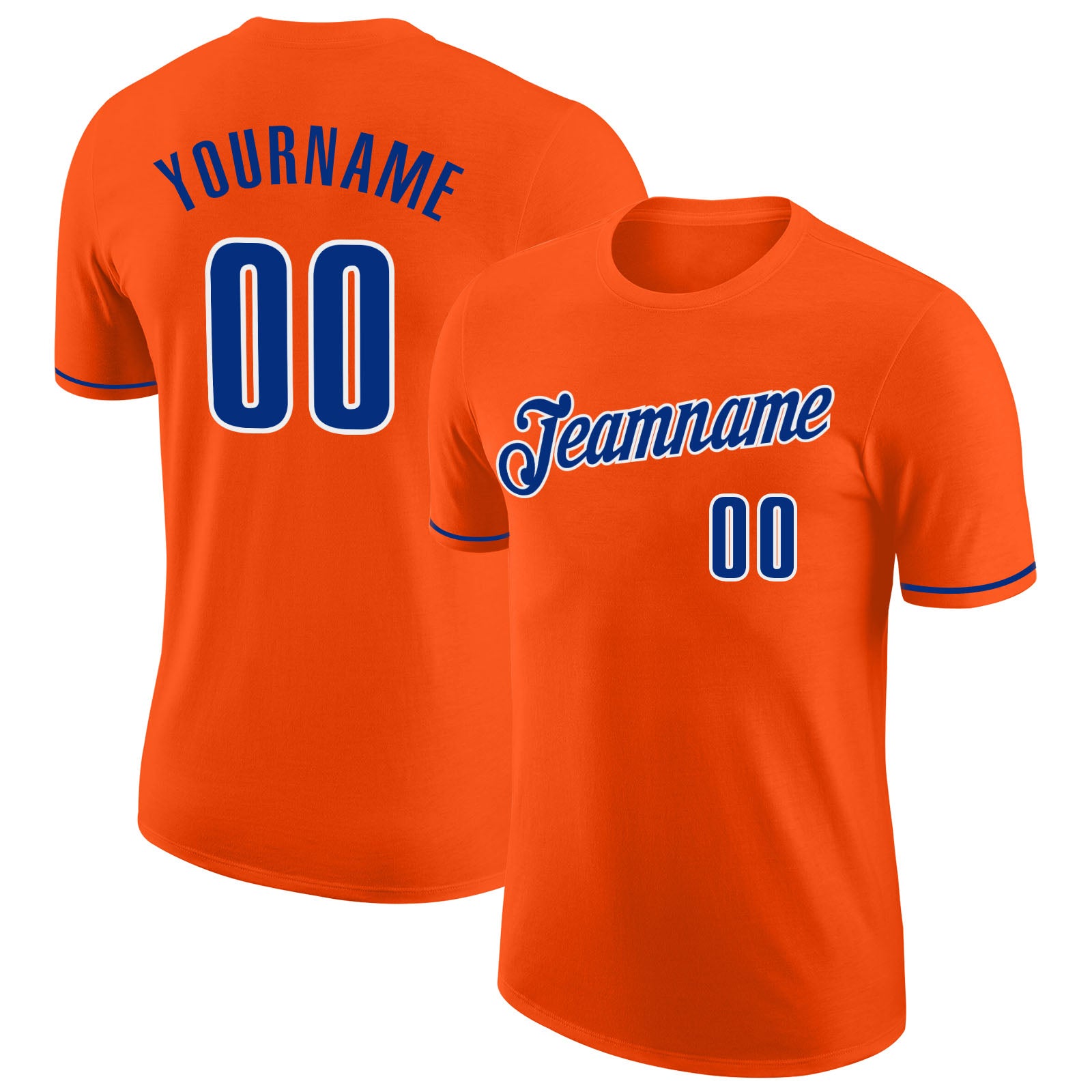 Personalized Orange Royal-White Performance T-Shirt Team Custom Name and Number