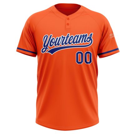 Personalized Orange Royal-White Two-Button Unisex Softball Jersey