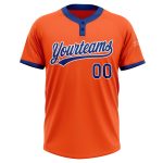 Personalized Orange Royal-White Two-Button Unisex Softball Jersey Team Custom Name and Number
