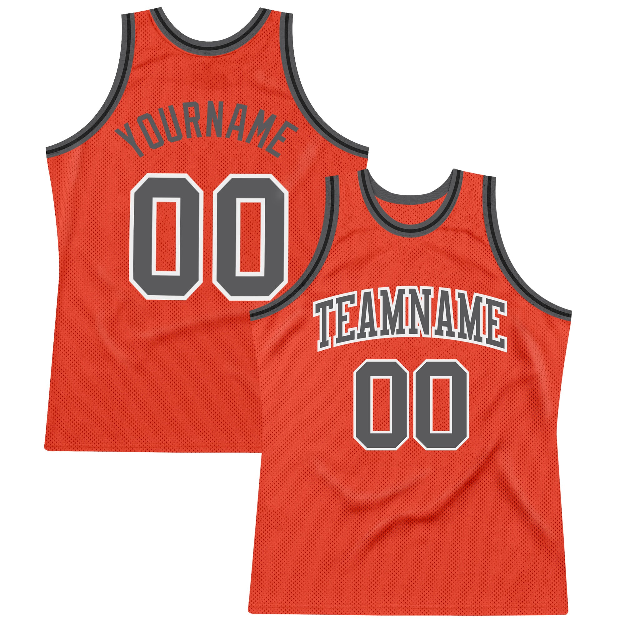 Personalized Orange Steel Gray-Black Authentic Throwback Basketball Jersey Team Custom Name and Number
