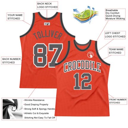Personalized Orange Steel Gray-Black Authentic Throwback Basketball Jersey Team Custom Name and Number