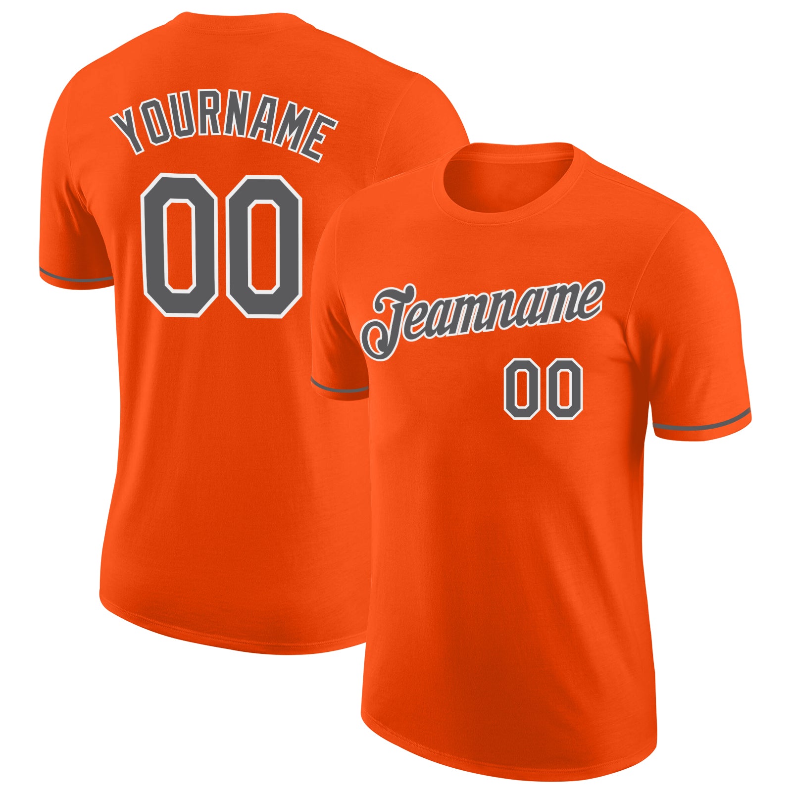 Personalized Orange Steel Gray-White Performance T-Shirt Team Custom Name and Number