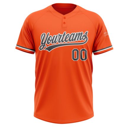 Personalized Orange Steel Gray-White Two-Button Unisex Softball Jersey Team Custom Name and Number