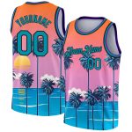 Personalized Orange Teal-Black 3D Pattern Sun Beach Hawaii Palm Trees Authentic Basketball Jersey Team Custom Name and Number