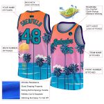 Personalized Orange Teal-Black 3D Pattern Sun Beach Hawaii Palm Trees Authentic Basketball Jersey Team Custom Name and Number