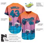 Personalized Orange Teal-Navy 3D Pattern Design Sun Beach Hawaii Palm Trees Authentic Baseball Jersey Team Custom Name and Number