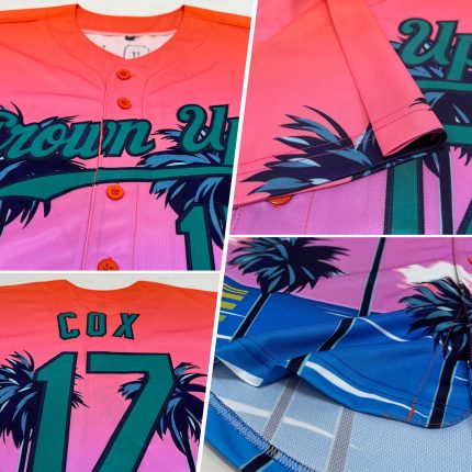 Personalized Orange Teal-Navy 3D Pattern Design Sun Beach Hawaii Palm Trees Authentic Baseball Jersey Team Custom Name and Number