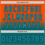 Personalized Orange Teal-Navy Bomber Full-Snap Varsity Letterman Fade Fashion Jacket Team Custom Name and Number