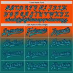 Personalized Orange Teal-Navy Bomber Full-Snap Varsity Letterman Fade Fashion Jacket Team Custom Name and Number