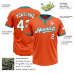 Personalized Orange Teal Pinstripe White Two-Button Unisex Softball Jersey Team Custom Name and Number