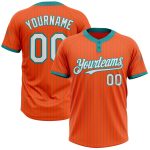 Personalized Orange Teal Pinstripe White Two-Button Unisex Softball Jersey Team Custom Name and Number