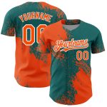Personalized Orange Teal-White 3D Pattern Design Abstract Brush Stroke Authentic Baseball Jersey Team Custom Name and Number