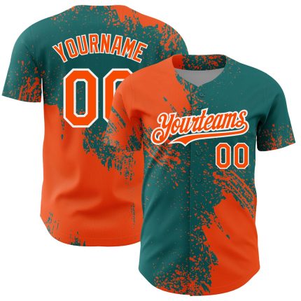 Personalized Orange Teal-White 3D Pattern Design Abstract Brush Stroke Authentic Baseball Jersey Team Custom Name and Number