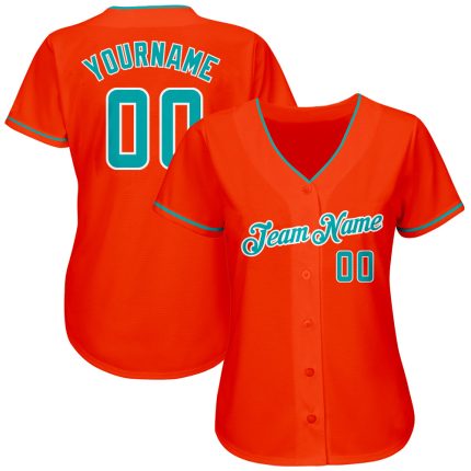 Personalized Orange Teal-White Authentic Baseball Jersey Team Custom Name and Number