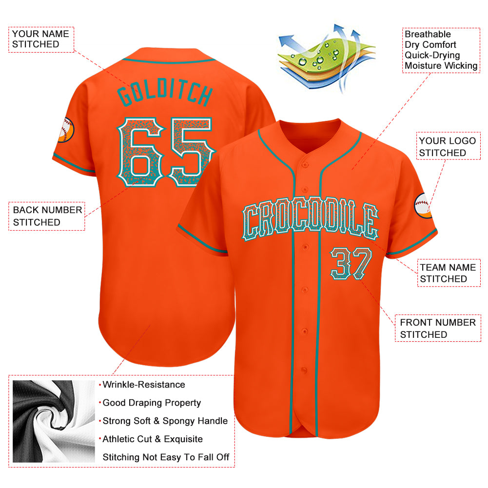 Personalized Orange Teal-White Authentic Drift Fashion Baseball Jersey Team Custom Name and Number Personalized Orange Teal-White Authentic Drift Fashion Baseball Jersey Team Custom Name and Number - Image 3