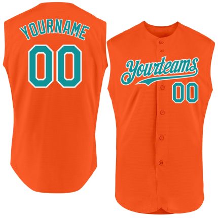 Personalized Orange Teal-White Authentic Sleeveless Baseball Jersey