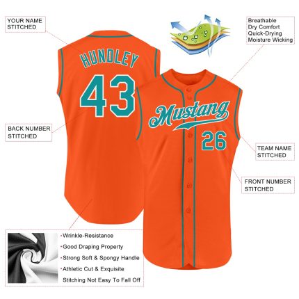 Personalized Orange Teal-White Authentic Sleeveless Baseball Jersey Team Custom Name and Number