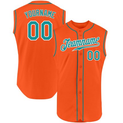 Personalized Orange Teal-White Authentic Sleeveless Baseball Jersey Team Custom Name and Number