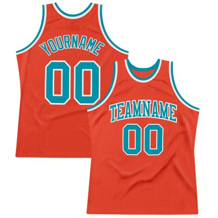 Personalized Orange Teal-White Authentic Throwback Basketball Jersey Team Custom Name and Number