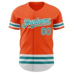 Personalized Orange Teal-White Line Authentic Baseball Jersey Team Custom Name and Number