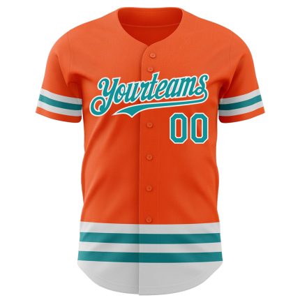 Personalized Orange Teal-White Line Authentic Baseball Jersey Team Custom Name and Number