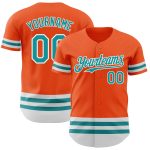Personalized Orange Teal-White Line Authentic Baseball Jersey Team Custom Name and Number