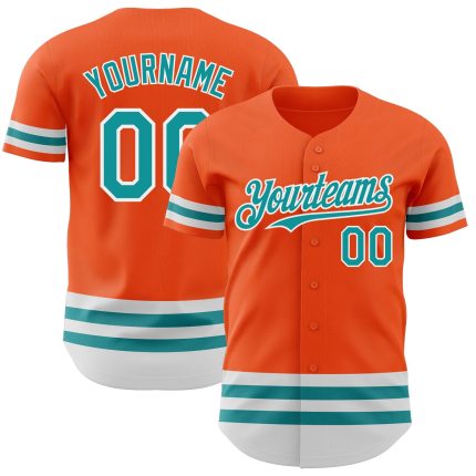 Personalized Orange Teal-White Line Authentic Baseball Jersey Team Custom Name and Number