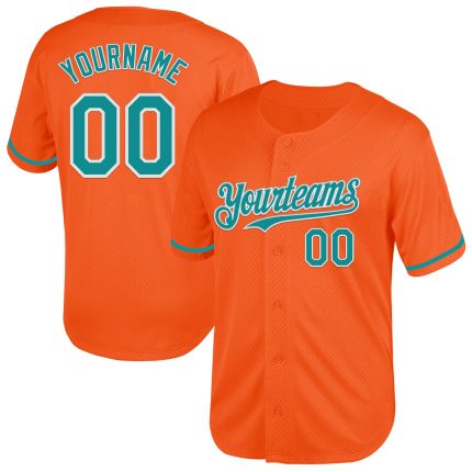Personalized Orange Teal-White Mesh Authentic Throwback Baseball Jersey Team Custom Name and Number