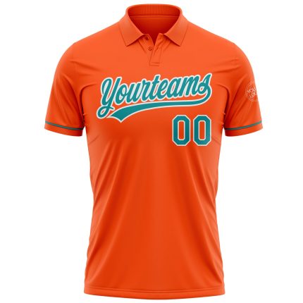 Personalized Orange Teal-White Performance Vapor Golf Polo Shirt Team Custom Name and Number