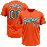 Personalized Orange Teal-White Two-Button Unisex Softball Jersey