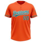 Personalized Orange Teal-White Two-Button Unisex Softball Jersey