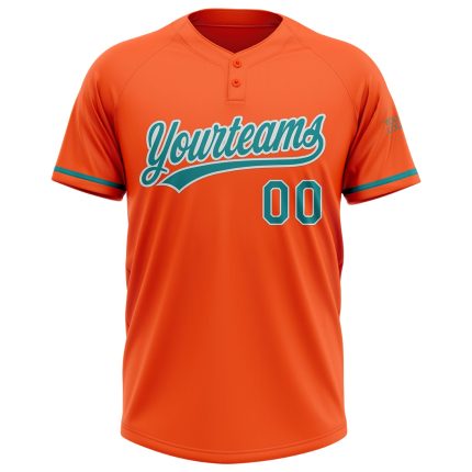 Personalized Orange Teal-White Two-Button Unisex Softball Jersey