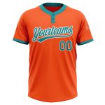 Personalized Orange Teal-White Two-Button Unisex Softball Jersey Team Custom Name and Number