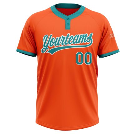 Personalized Orange Teal-White Two-Button Unisex Softball Jersey Team Custom Name and Number