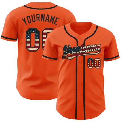 Personalized Orange Vintage USA Flag-Black Authentic Baseball Jersey Team Custom Name and Number