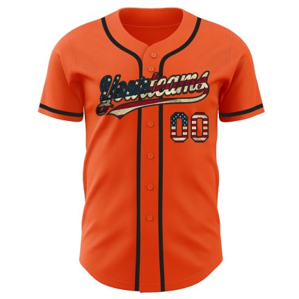 Personalized Orange Vintage USA Flag-Black Authentic Baseball Jersey Team Custom Name and Number