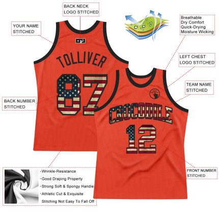 Personalized Orange Vintage USA Flag-Black Authentic Throwback Basketball Jersey Team Custom Name and Number