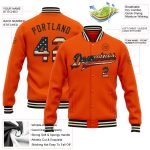 Personalized Orange Vintage USA Flag Black-Cream Bomber Full-Snap Varsity Letterman Jacket Team Custom Name and Number