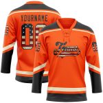 Personalized Orange Vintage USA Flag Black-Cream Hockey Lace Neck Jersey Team Custom Name and Number