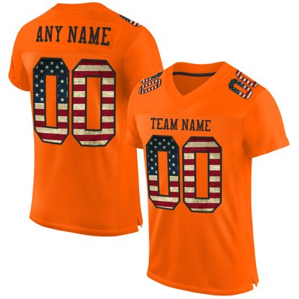 Personalized Orange Vintage USA Flag-Black Mesh Authentic Football Jersey Team Custom Name and Number