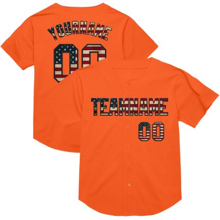 Personalized Orange Vintage USA Flag-Black Mesh Authentic Throwback Baseball Jersey Team Custom Name and Number